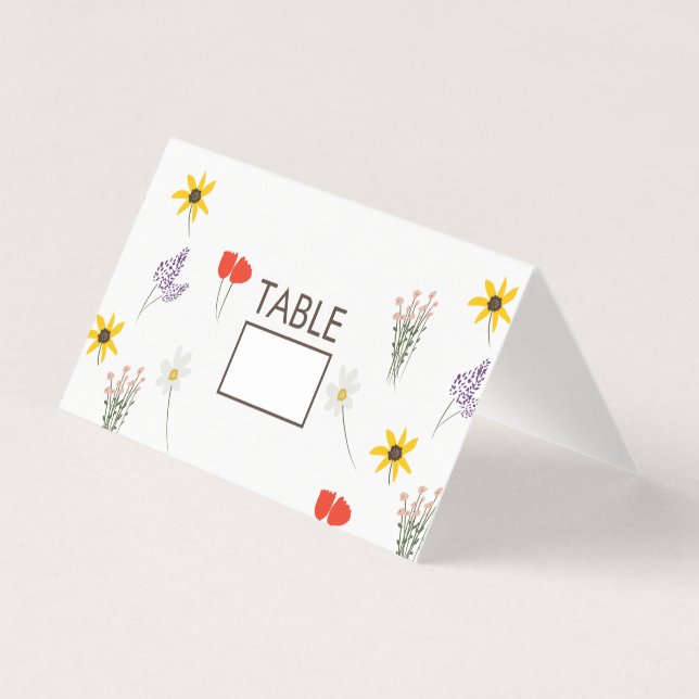 Tarjetas de mesa de día de boda de flores silvestr (Anverso)