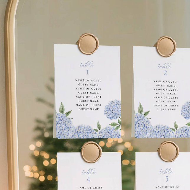 Tarjetas de mesa de Hortensias Azules con nombres  (Subido por el creador)