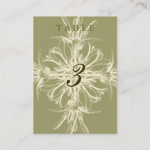 Tarjetas de mesa de huéspedes con flores de oliva