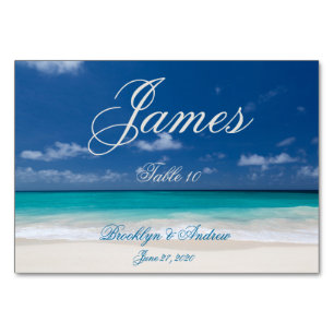 Tarjetas de mesa de las tarjetas Blue Beach Weddin
