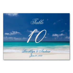 Tarjetas de mesa de las tarjetas Blue Beach Weddin