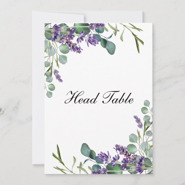 Tarjetas de mesa de novios de lavanda eucalipto (Anverso)