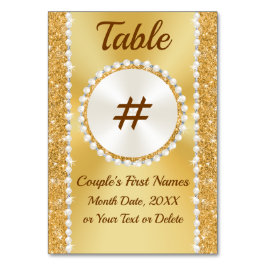 Tarjetas de mesa de número dorado, cumpleaños aniv