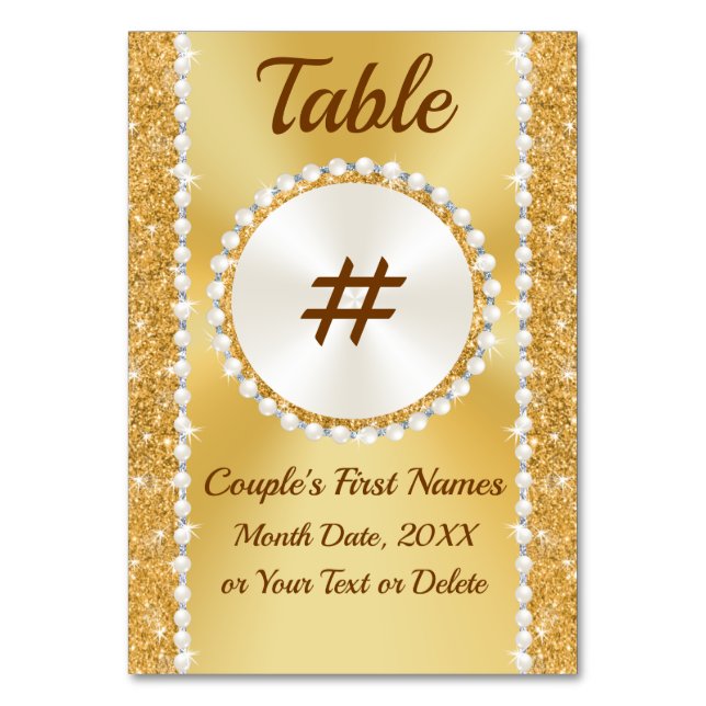 Tarjetas de mesa de oro NUMÉRICAS, Cumpleaños 50 A (Anverso)