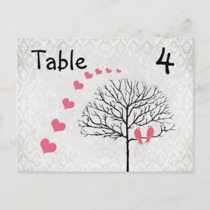 Tarjetas de mesa de pájaros de conejo de damasco p