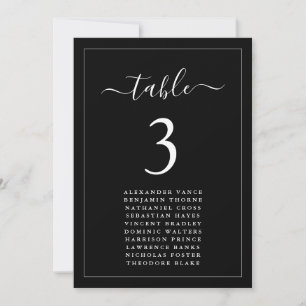 Tarjetas de mesa de plano de asientos de boda negr