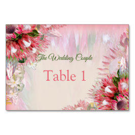 tarjetas de mesa de Protea Fucsia - Rosa y Dorado