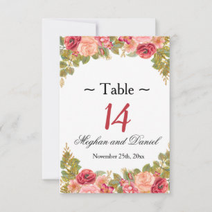 Tarjetas de mesa de recepción con rosas en acuarel