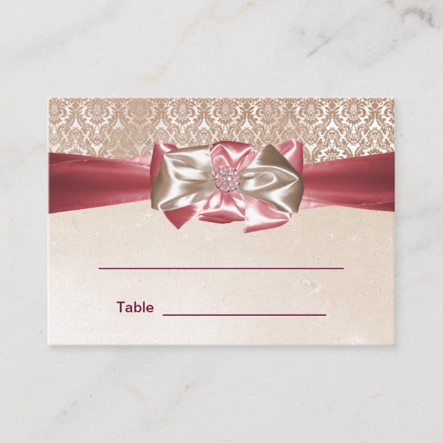 Tarjetas de mesa de recepción de Bat-Damask Rosado (Anverso)
