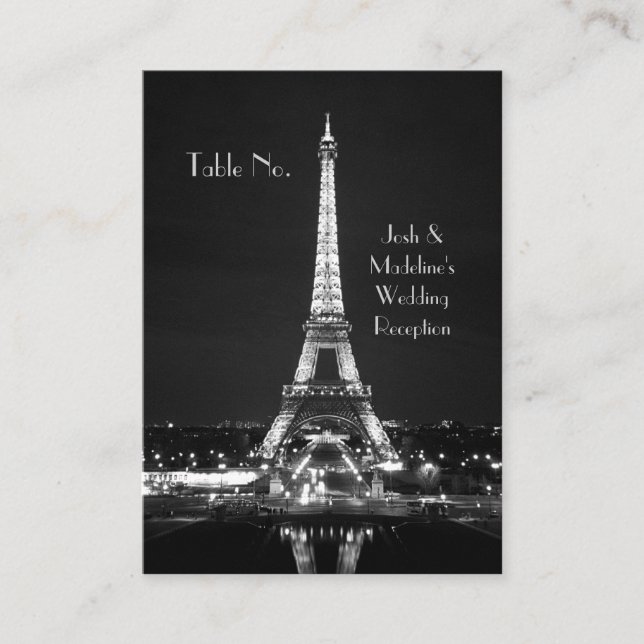 Tarjetas de mesa de recepción de la Torre Eiffel (Anverso)