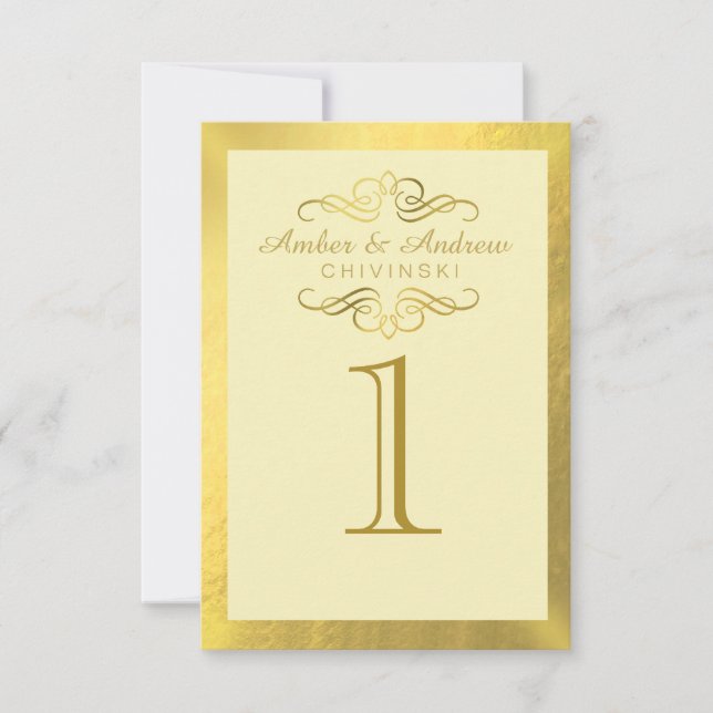 Tarjetas de mesa de Relieve metalizado dorado Glam (Anverso)