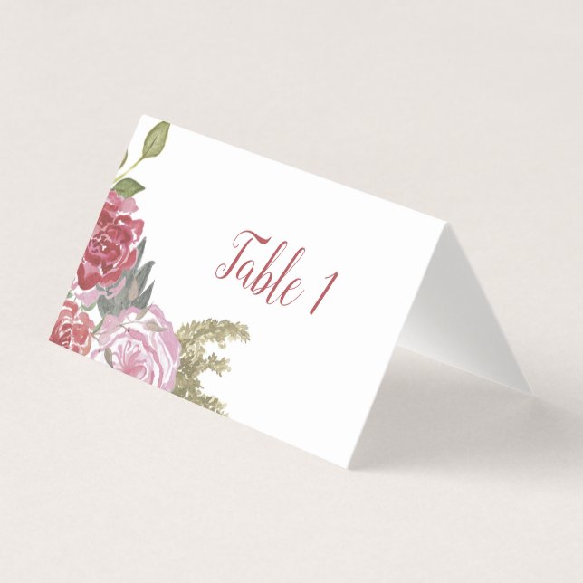 Tarjetas de mesa de rosas acuarela (Anverso)