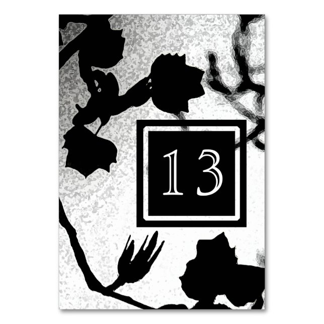 Tarjetas de mesa de silueta blanca gótica Boda neg (Anverso)