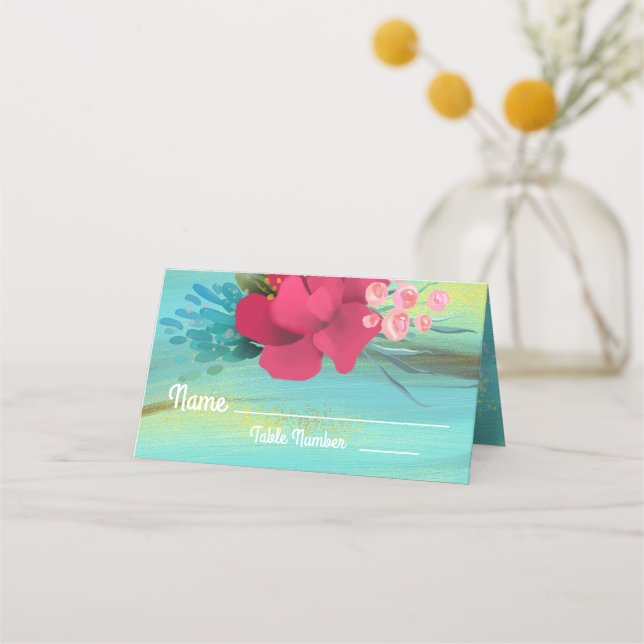 Tarjetas de mesa dorada Tropical Ocean Breeze (Anverso)