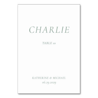 Tarjetas de mesa elegantes para boda en verde salv