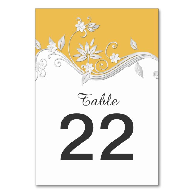Tarjetas de mesa floral dorada amarillo dorado (Anverso)
