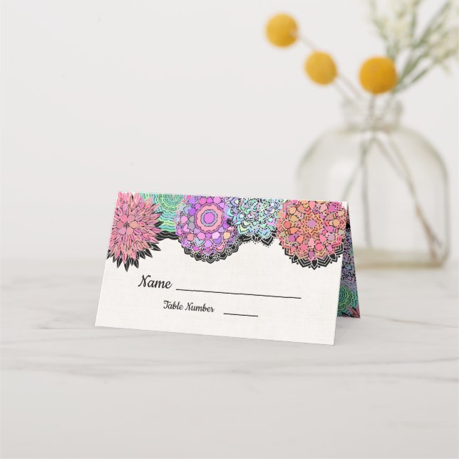 Tarjetas de mesa Floral Mexicana Fiesta Mandala (Anverso)