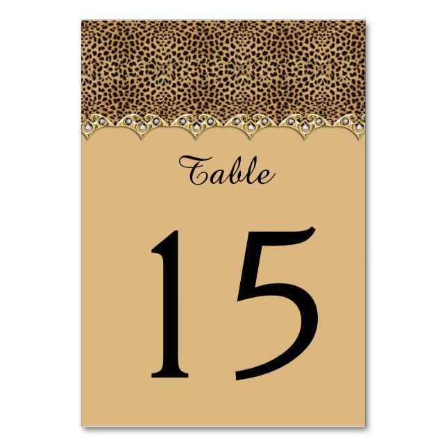 Tarjetas de mesa Leopard Print Gold y Diamonds (Anverso)