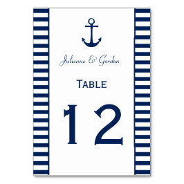 Tarjetas de mesa náuticas con franjas blancas azul