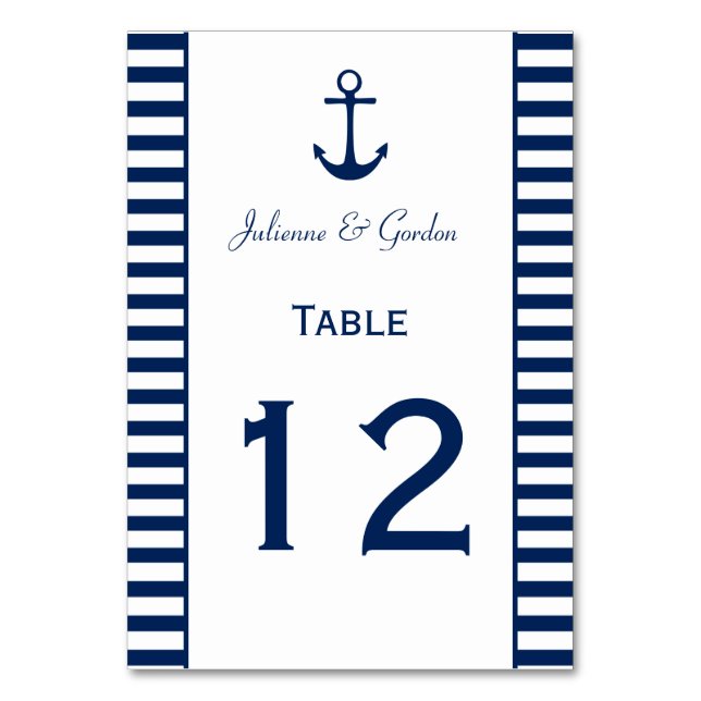 Tarjetas de mesa náuticas con franjas blancas azul (Anverso)