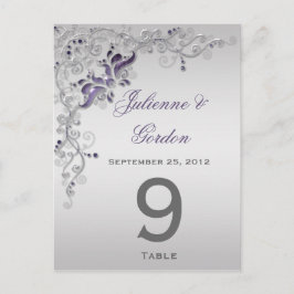 Tarjetas de mesa Ornate Morple Silver Floral Swirl