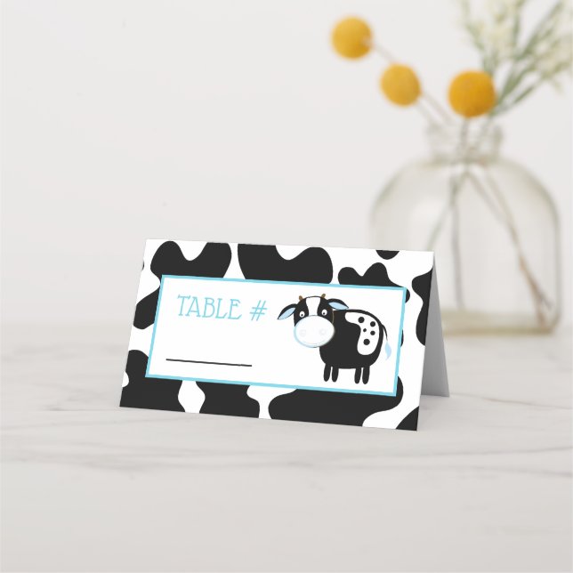 Tarjetas de mesa para baby shower de granja de vac (Anverso)