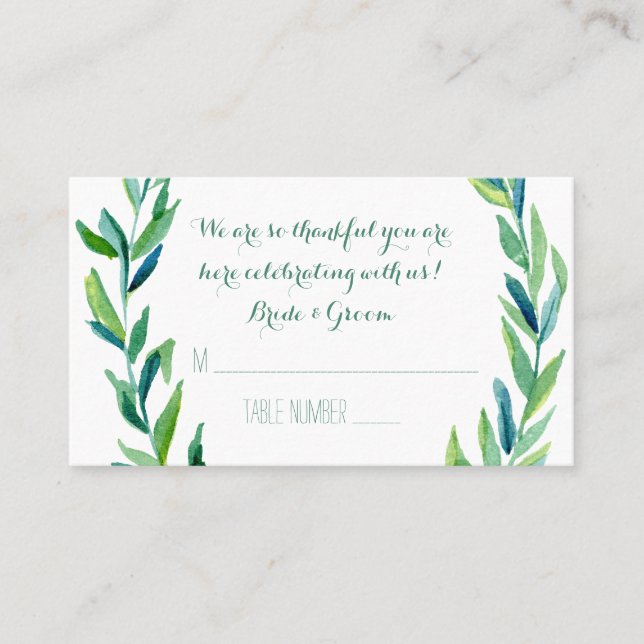 Tarjetas de mesa para Boda de hojas de oliva de la (Anverso)