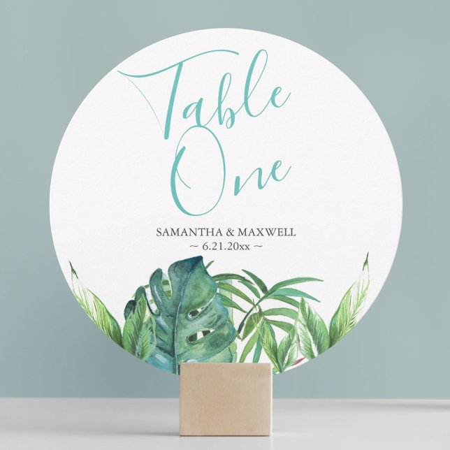 Tarjetas de mesa para boda en playa tropical (Destination Beach Wedding Table Cards Tropical Greenery )