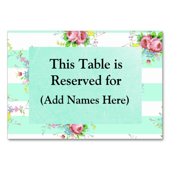Tarjetas de Mesa para Boda Floral Verde Menta Rosa (Anverso)