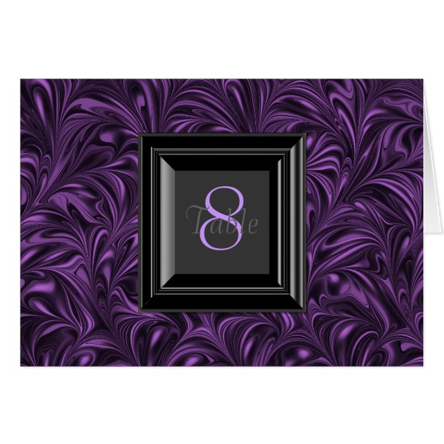 Tarjetas de mesa para boda moradas y negras (Anverso (Horizontal))