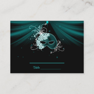 Tarjetas de mesa para fiesta de disfraz azul turqu