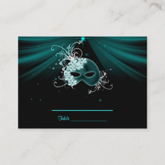 Tarjetas de mesa para fiesta de disfraz azul turqu