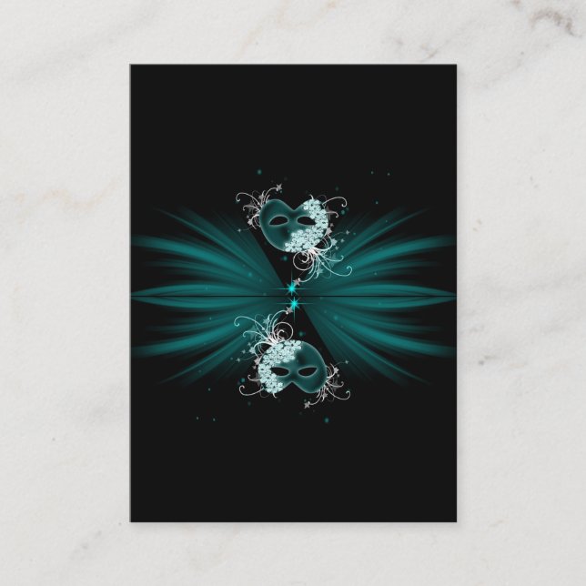 Tarjetas de mesa para fiesta de disfraz azul turqu (Anverso)