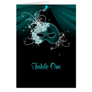 Tarjetas de mesa para fiesta de disfraz azul turqu