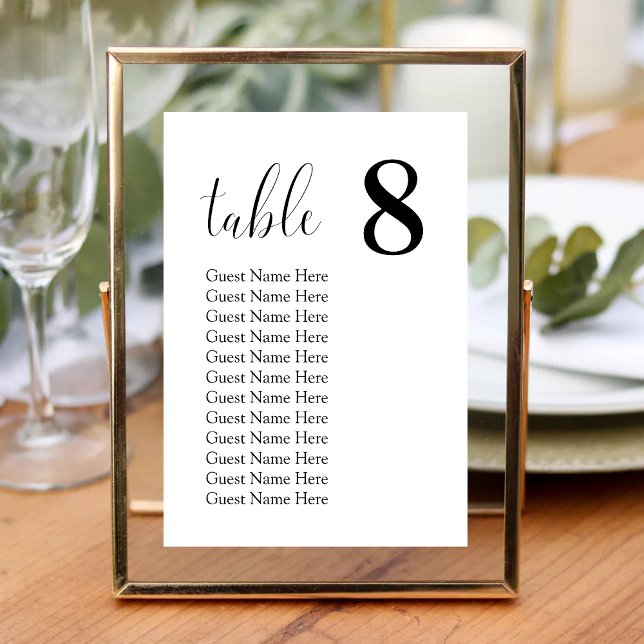 Tarjetas de Mesa para Gráfico de Asientos de Boda  (Modern minimal seating chart cards add clear, stylish organization to your wedding tables.)