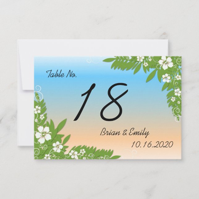Tarjetas de mesa personalizadas de hibisco melocot (Anverso)