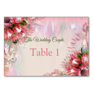 Tarjetas de mesa Rubor y oro de Fuchsia Protea