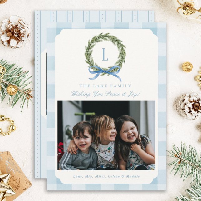 Tarjetas de Monogram Wreath de los Navidades fotog (Subido por el creador)
