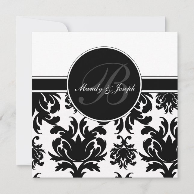 Tarjetas de Monograma de Boda Damask (Anverso)