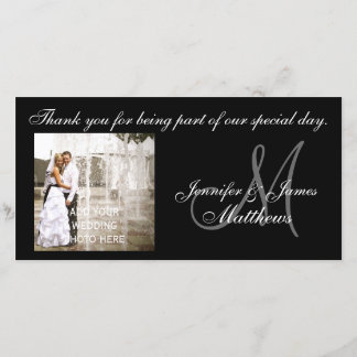 Tarjetas de Monograma Gracias Boda Blanco y Negro
