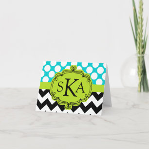 Tarjetas de Monograma Polka Dot Chevron