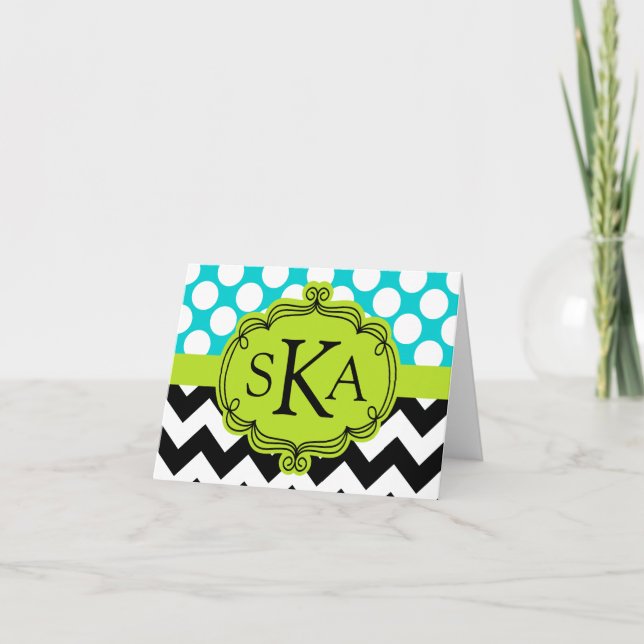 Tarjetas de Monograma Polka Dot Chevron (Anverso)
