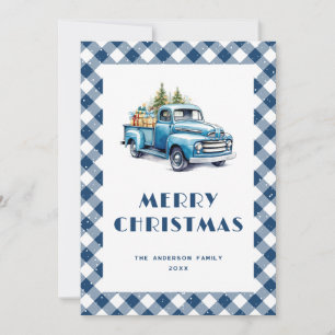 Tarjetas de Navidad Alegres Camioneta Azul Cuadros