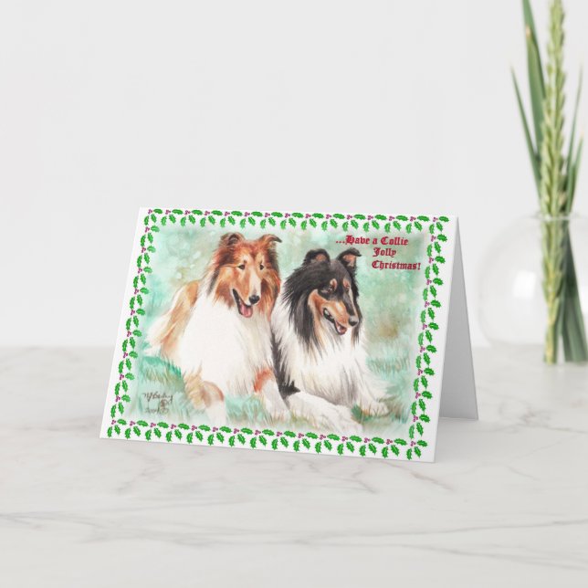 Tarjetas de Navidad alegres del collie (Anverso)