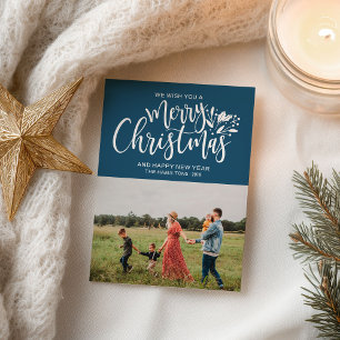 Tarjetas de Navidad Azules - Navidad con Foto Fami