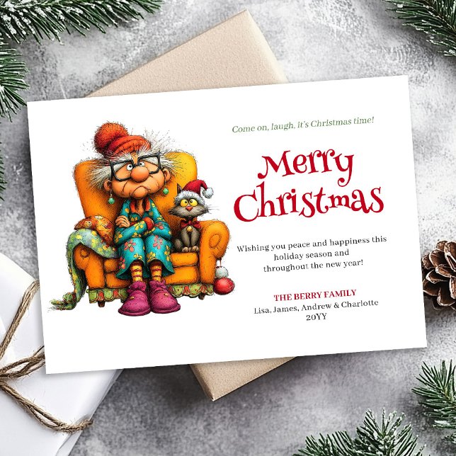 Tarjetas de Navidad clásicas y extravagantes para  (Classic Quirky Woman Cartoon Christmas Humor Greeting Card

)