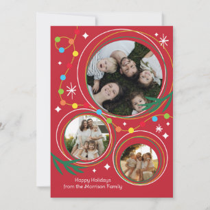 Tarjetas de Navidad con 3 Fotos Modernas Retro Roj