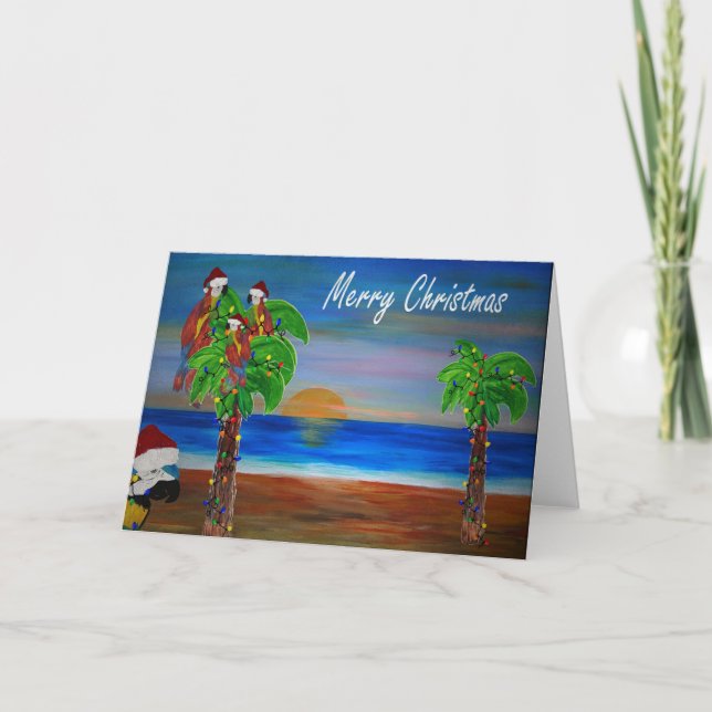 Tarjetas de Navidad con cabeza de loro de mi arte. (Anverso)