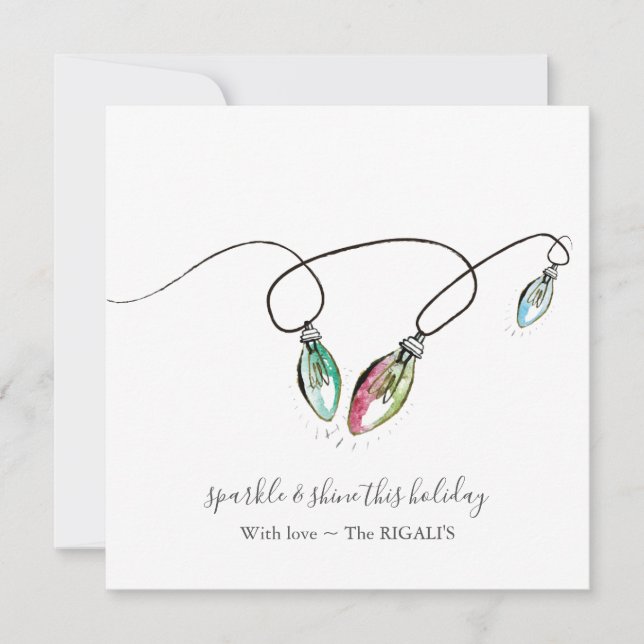 Tarjetas de navidad con cadena moderna de luces (Anverso)