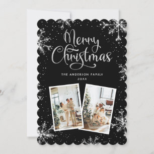 Tarjetas de Navidad con Copos de Nieve Negros Plat